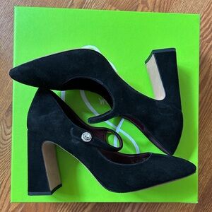 Kate Spade Marcy Suede leather Logo Mary Jane Angled Block Heel Pumps